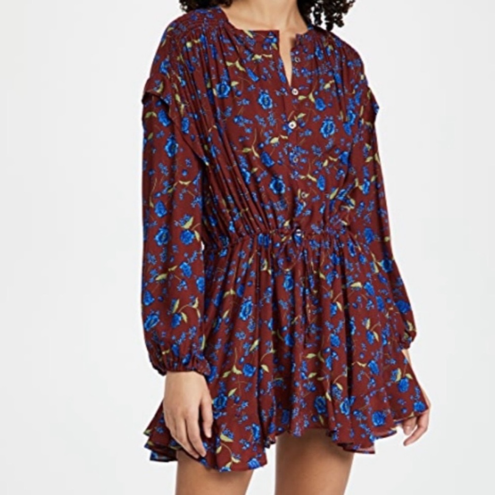 FREE PEOPLE Flower Fields Mini Dress in Burgundy Combo size XSmall.